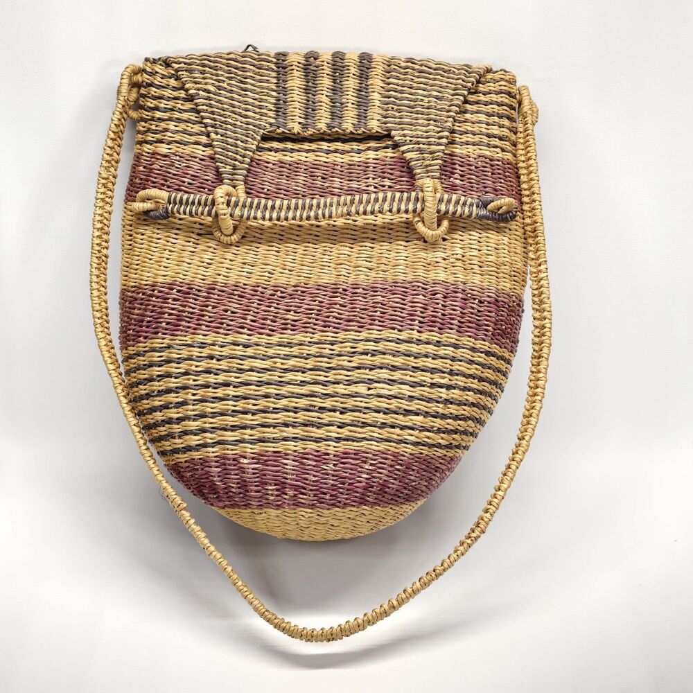 Woven Basket Shoulder Bag Burgundy Tan Black Striped Boho Flap Handbag Purse Red